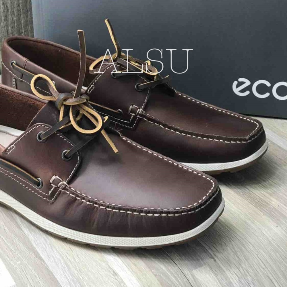 ECCO Dip Moc Boat Cognac Leather Brown AUTHENTIC - Picture 2 of 8